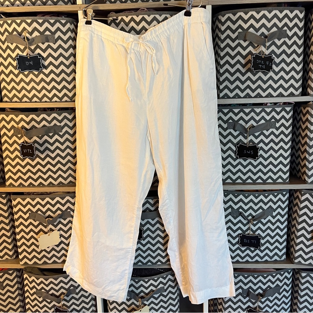 Charter Club White Relaxed Linen Trousers